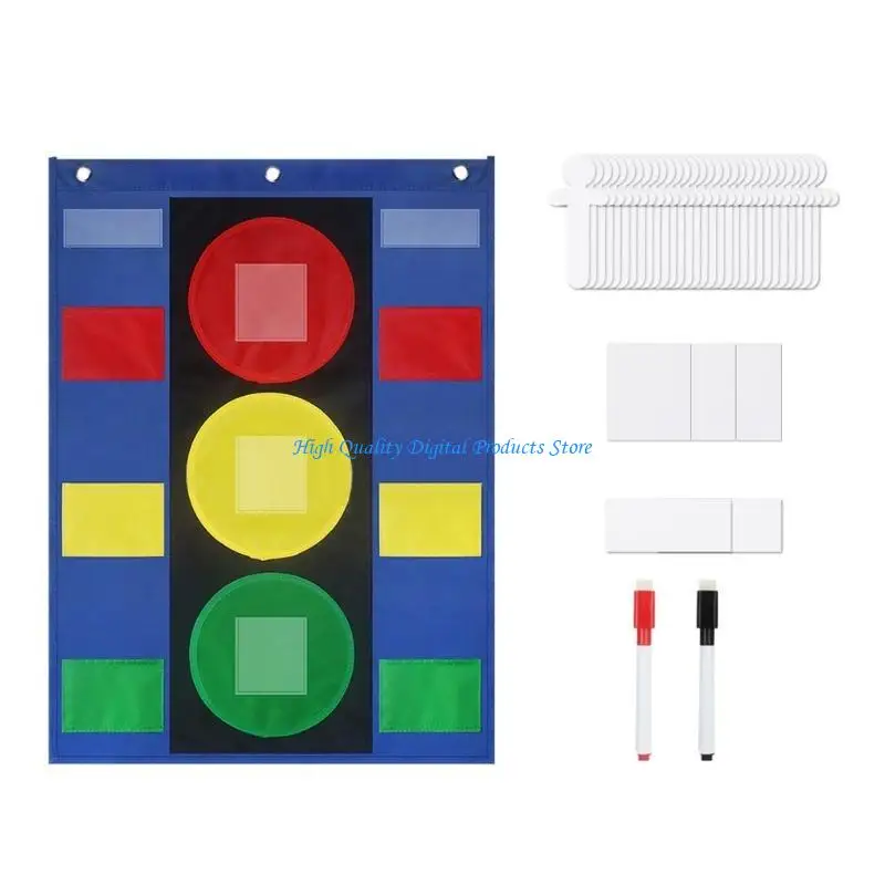 Gráfico comportamento infantil U2JE Gráfico bolso para gerenciamento sala aula, com 5 cartões branco e palitos