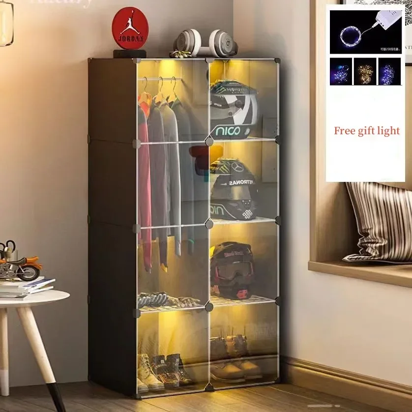 

Minimalist Transparent Plastic Helmet Storage Rack Motorcycle Hat Dustproof Storage Cabinet Home Foldable Clothes Hook Shelf
