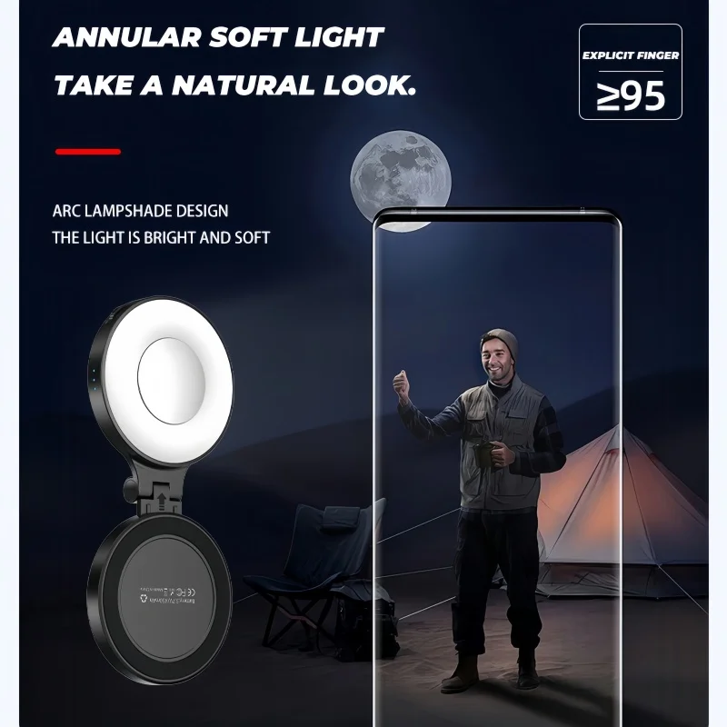Magsafe Magnetic Mobile Phone Fill Light Portable Foldable Livestreaming Photography Vlog Led Pocket Selfie Lights with Mirror