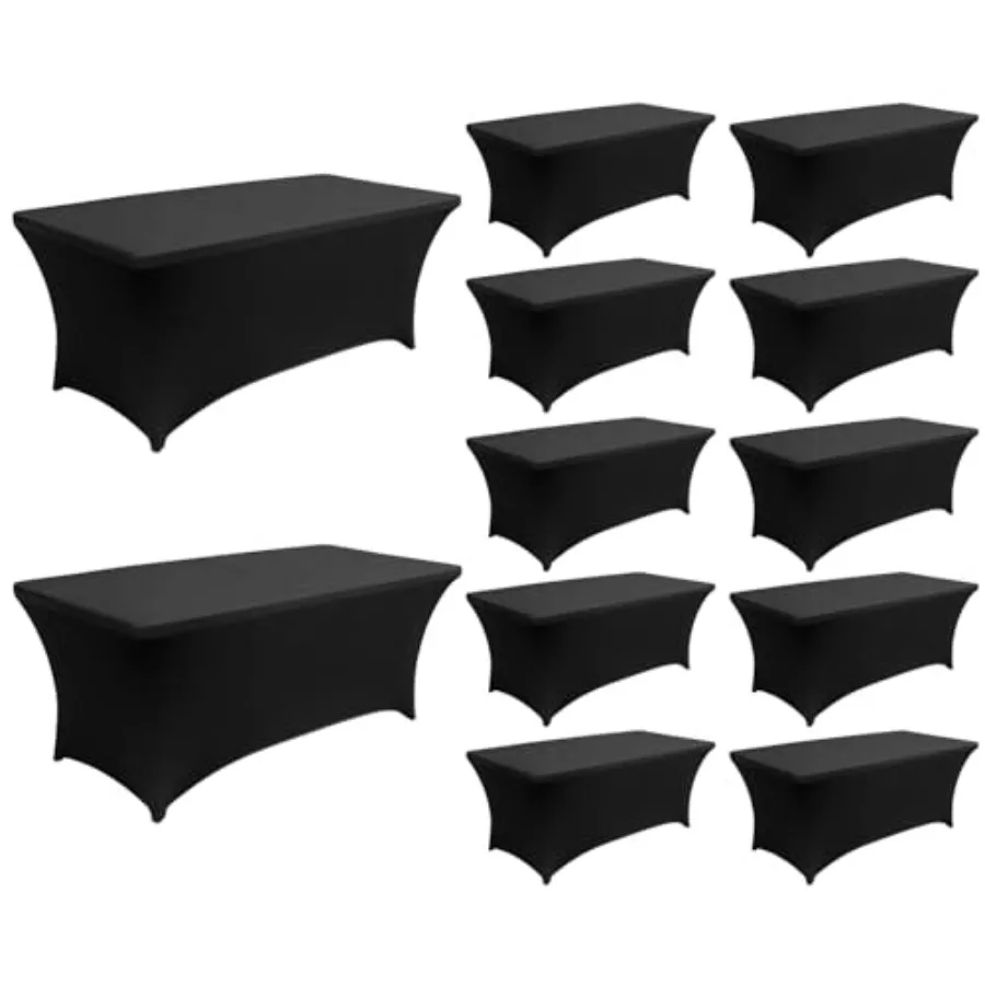 

6FT Spandex Table Cover for Folding Tables Black Washable Wrinkle Resistant Polyester Stretch Tablecloth Protector for Wedding