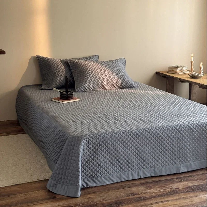 60s Thread Count Vintage Quilt Set 3Pcs Luxury Silky Cooling Bedspread Soft Skin-Friendly Solid Summer Bed Coverlet Comforter