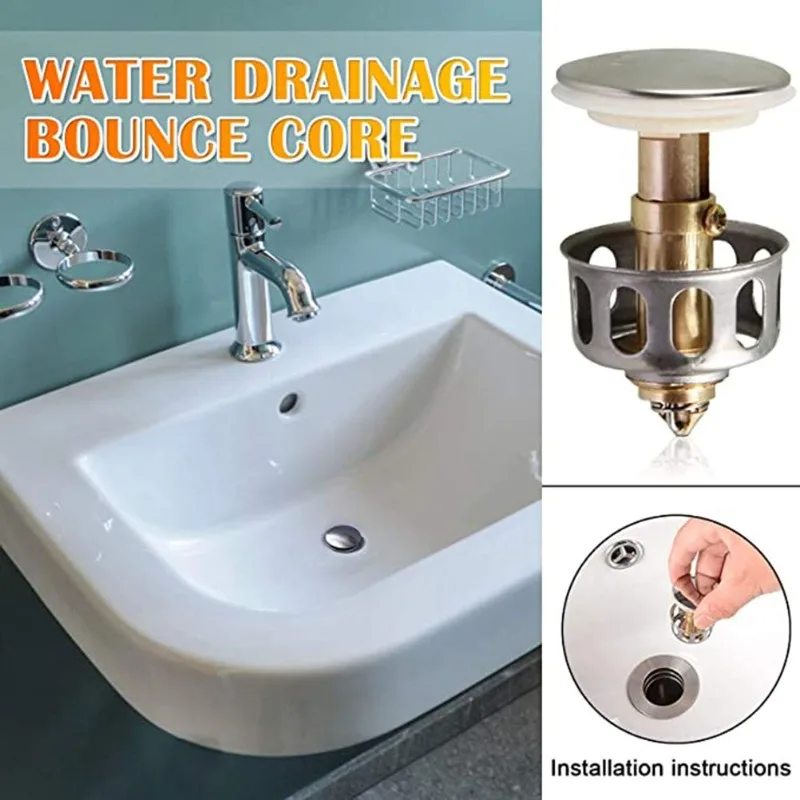 Universal Metal Pop‑up Basin Drains Filter Valve, Waste Stopper Bathtub Strainer Plug Hair Catchers, Bathroom Accessories
