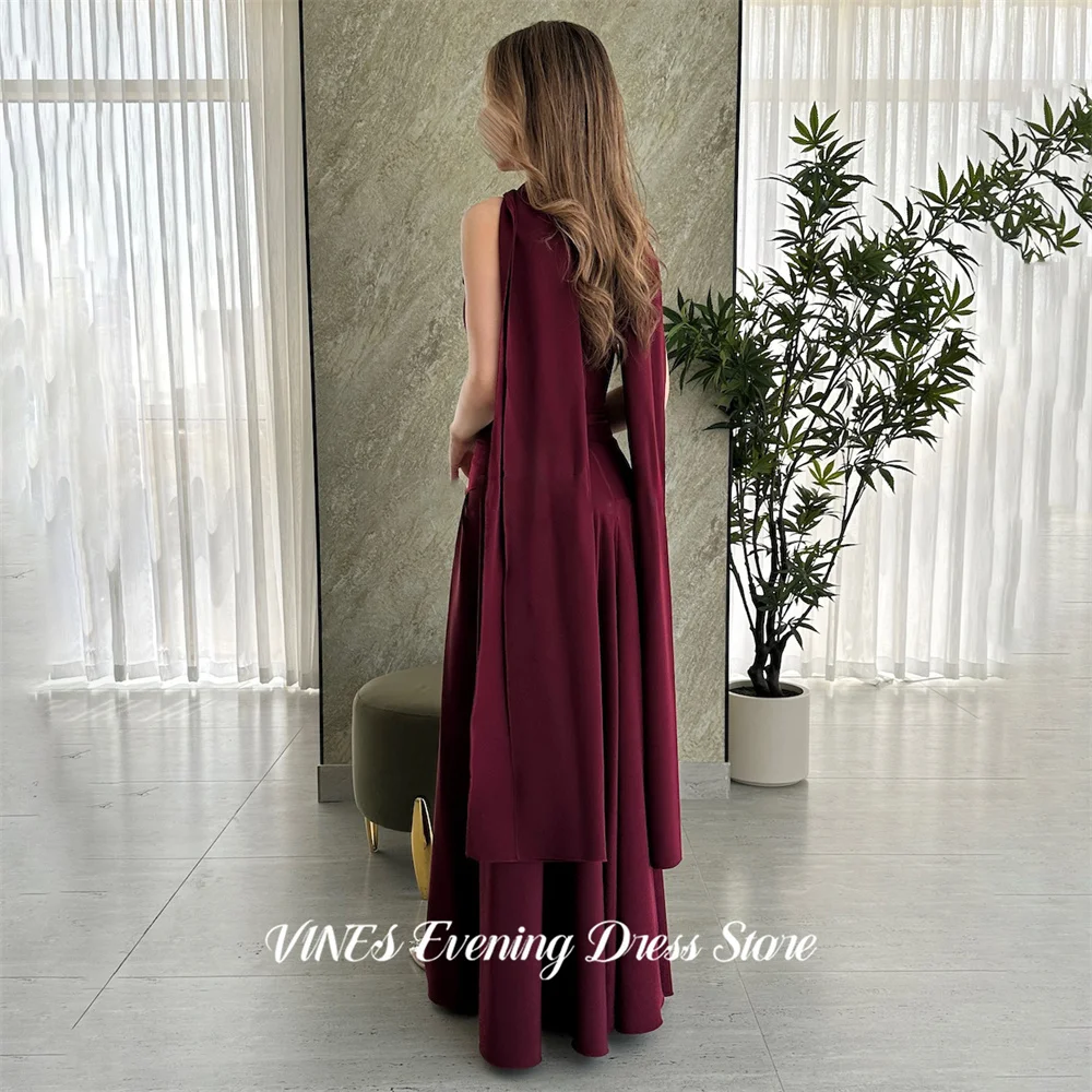 

VINES Burgundy Prom Dress Sleeveless Minimalist Celebrity Dress with Draped Neck Sash Women's Evening Dress for Gala Customized