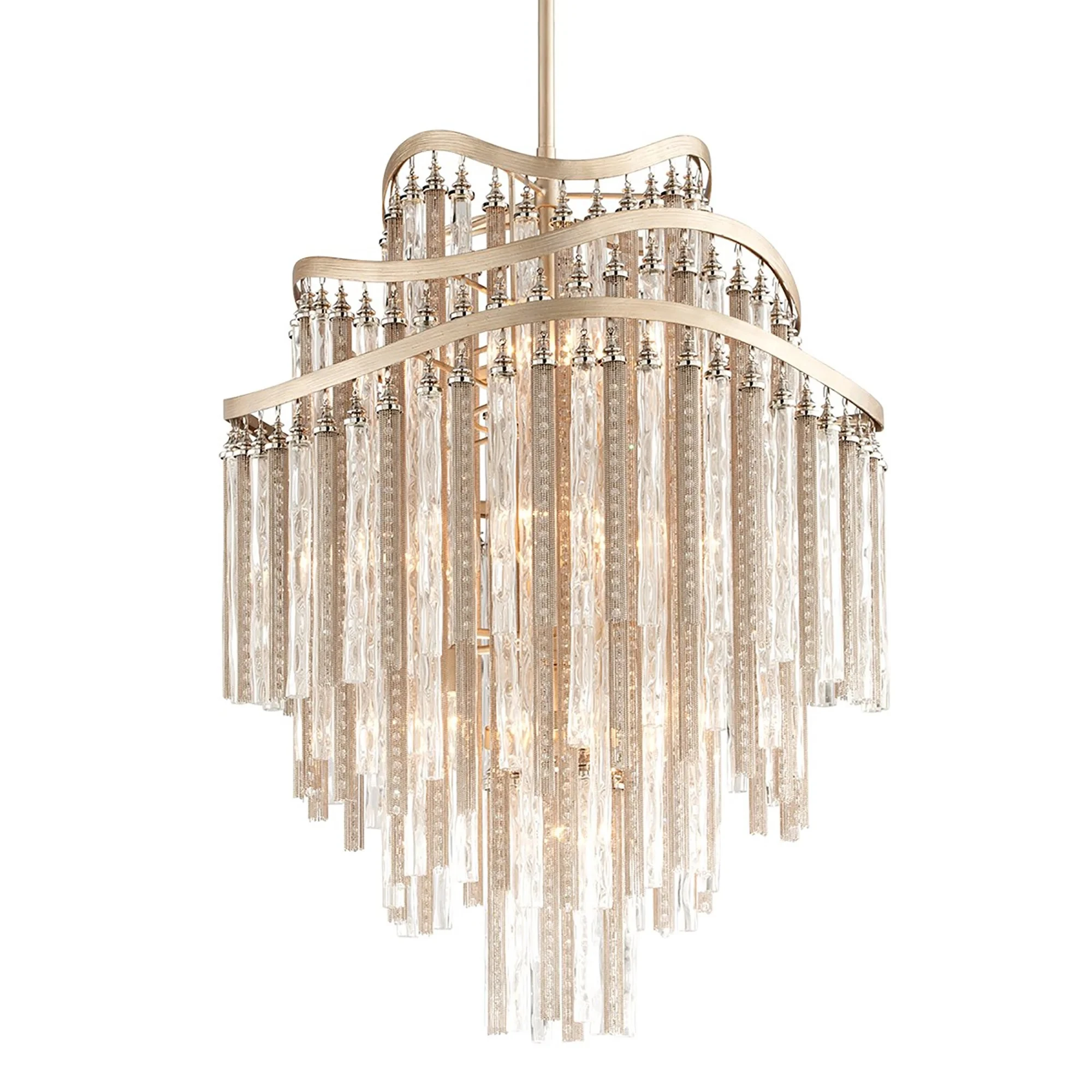 

Nordic Style Chandelier Clear Tubular Glass And Nickel And Crystal Tassels Led Chandelier For Restaurant Kitchen Bar Study