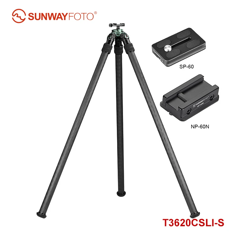 SUNWAYFOTO T3620CSLI, 67” hoog koolstofvezelstatief met omgekeerde poten en 38 mm Arca-balhoofd, 36 mm buizen, twee secties