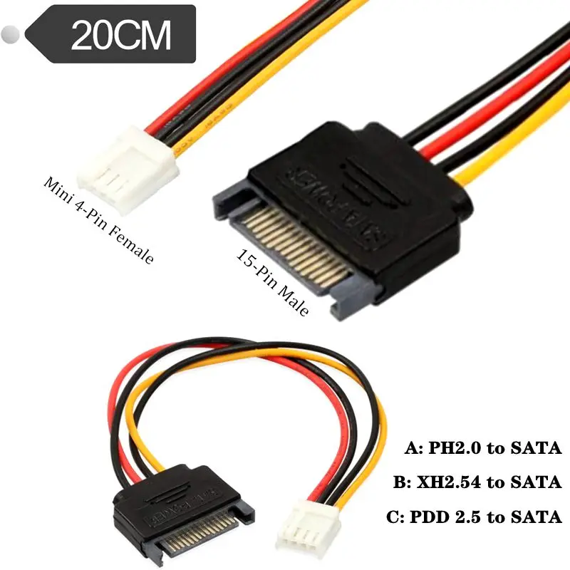 PH 2.0mm XH2.54mm 4Pin Small Type to 15Pin HDD SATA Power Supply Cable Cord 20AWG Wire For Industrial all-in-one HD Mini PC PDD