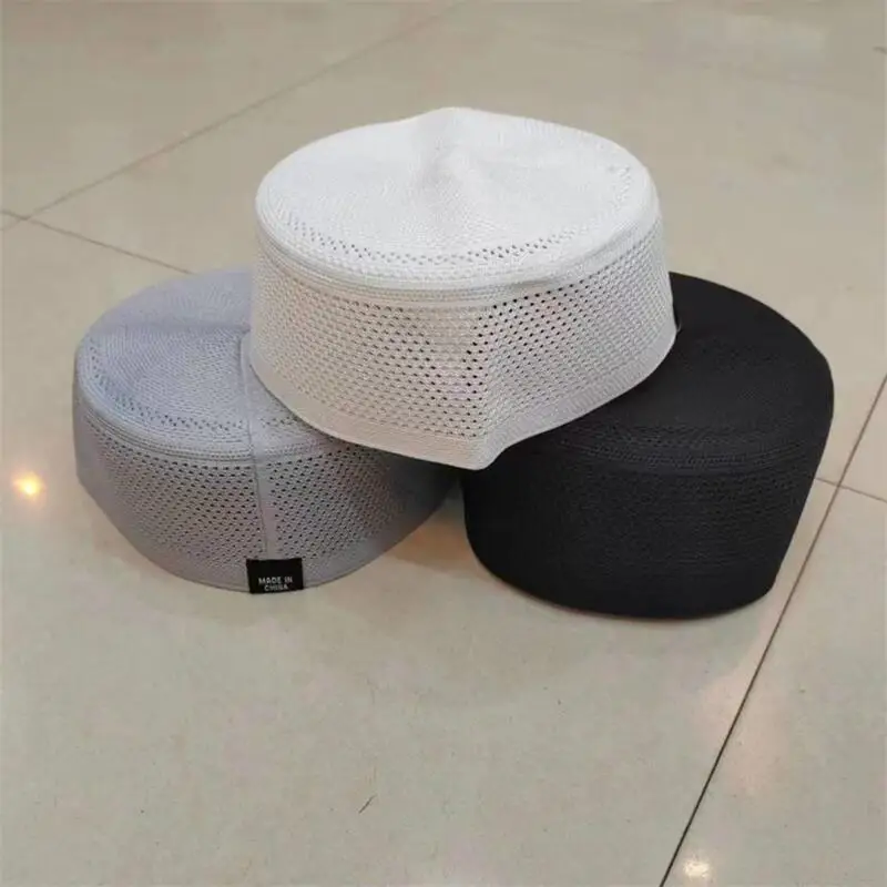 Muslim Caps For Men Clothing Freeshipping Skull Prayer Hat Flat Top Knitted Mesh Kufi Kippah Islamic Saudi Arabia Jewish Summer