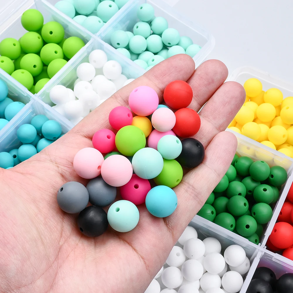 270Pcs 12/15mm Baby Silicone Round Beads For Nursing Bracelets Rodent Pacifier Clip Chain  Eco-friendly Pacifier Clips Chain