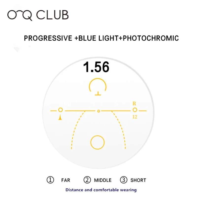 O-Q CLUB 1.56 Progressive Multifocal Lens Anti UV Photochromic Myopia Hyperopia Resistance Short Middle Far Lens