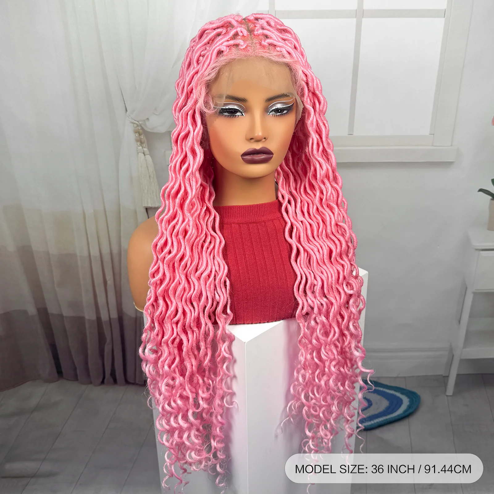 Pink Color Full Lace Braided W - Synthetic Braided Wigs For Black Women 评论和价格