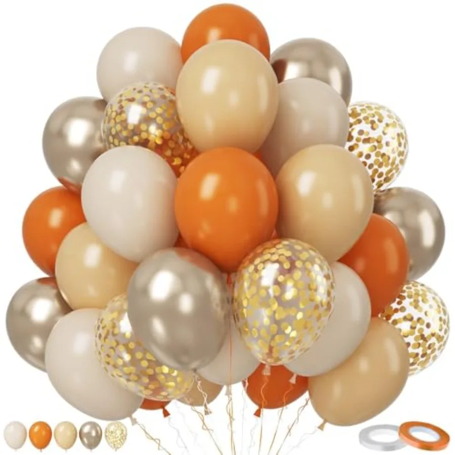 

Burnt Orange Balloons Set, 50Pcs Orange and Apricot Balloons, 12 Inch Metallic Confetti Gold Sand White Apricot Balloon for Bab