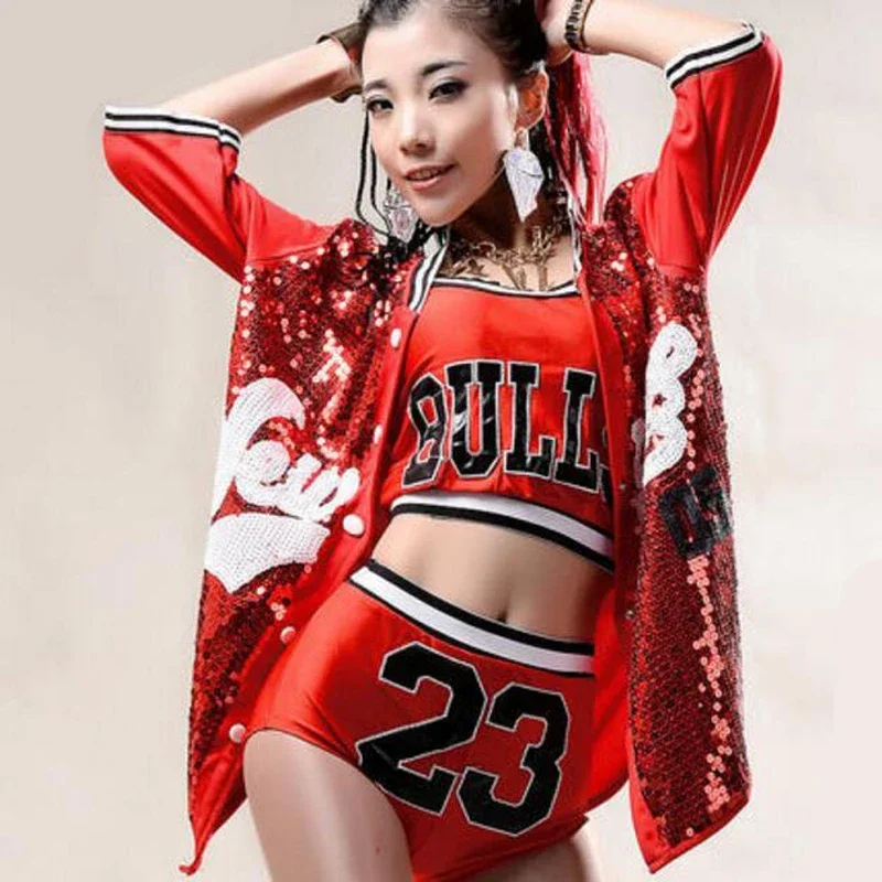 Women sequin hip hop clothing clothes jacket tops shirt adult jazz dance costume ballroom dancing streetwear