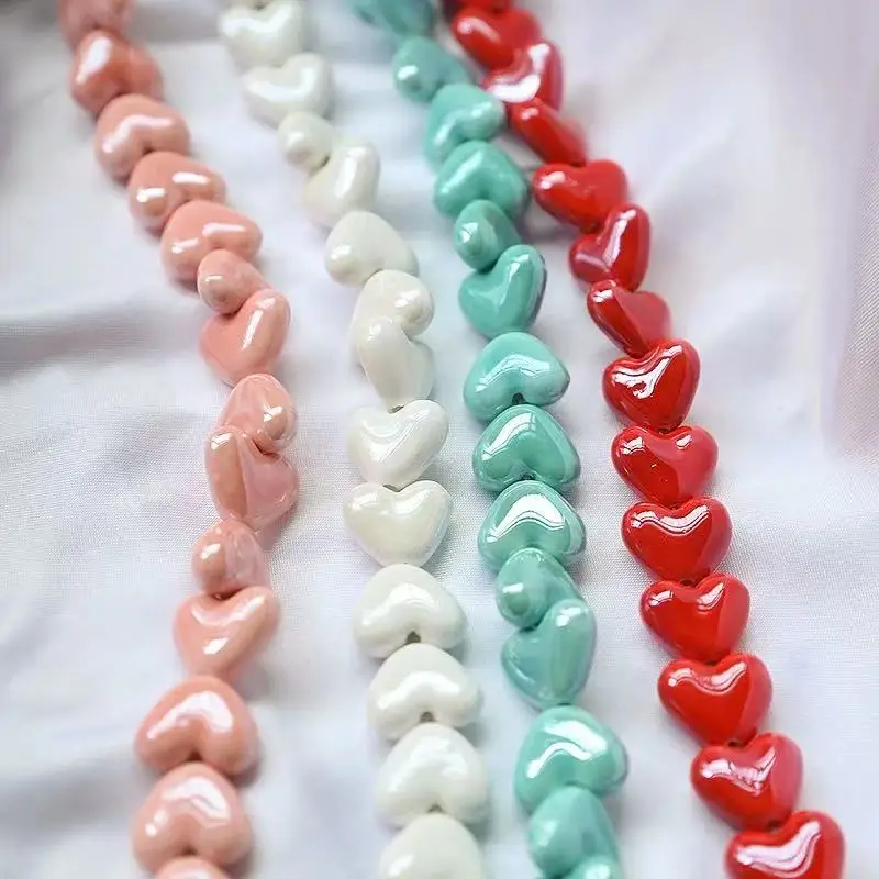 10pcs 15x13mm Heart Shape Ceramic Beads DIY Loose Spacer Bead For Jewelry Making