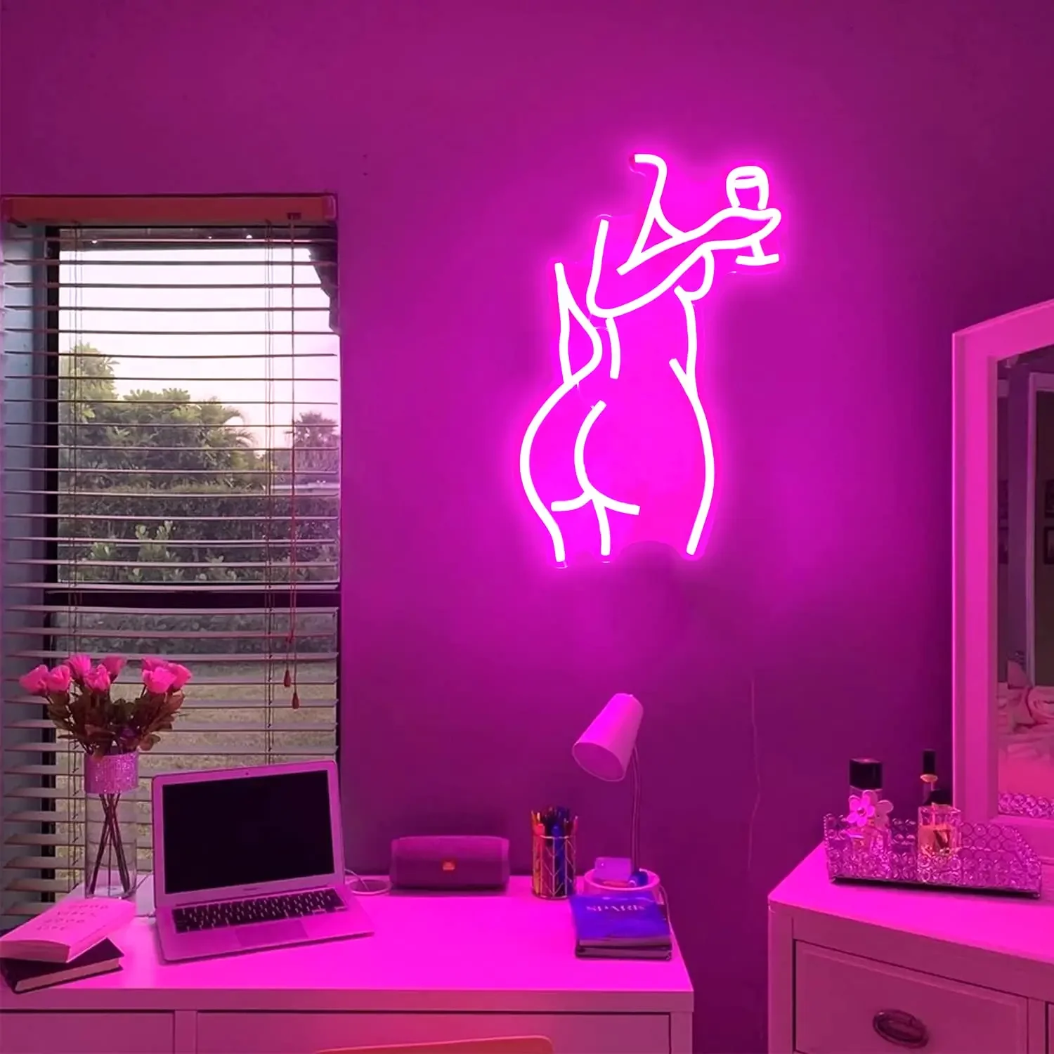 Luz de neón acrílica para mujer, letreros LED con USB, señal de neón para copa de vino, fiesta, Bar, restaurante, tienda, Rosa