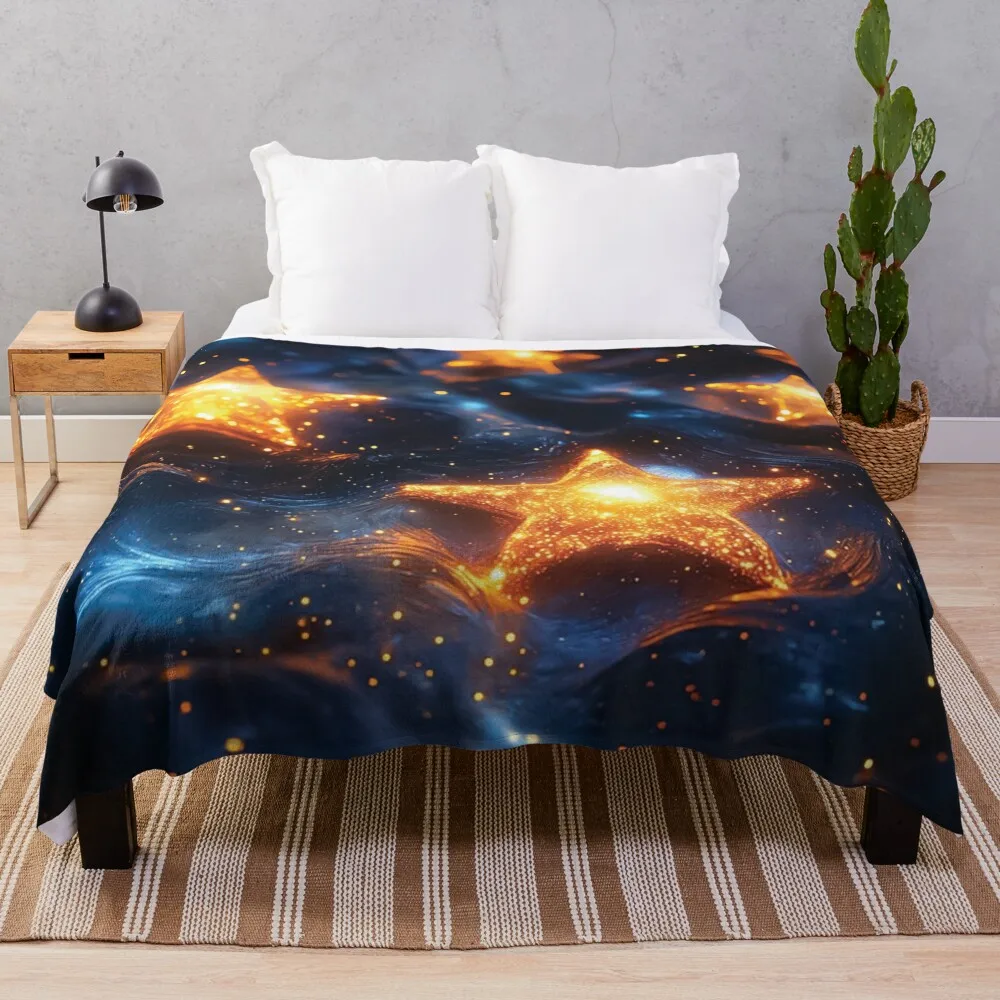 A design of glowing stars floating on a shimmering, cosmic surface. Throw Blanket Weighted bed plaid for babies Hairys Blankets