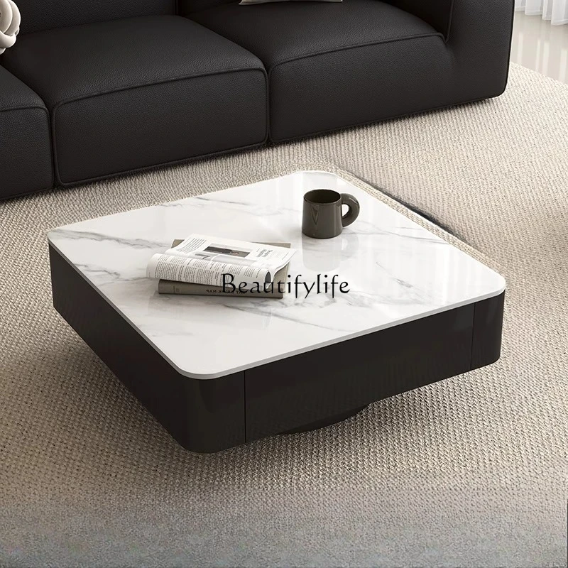 

*Simple modern cloud white rock slab coffee table living room household small apartment storage coffee table