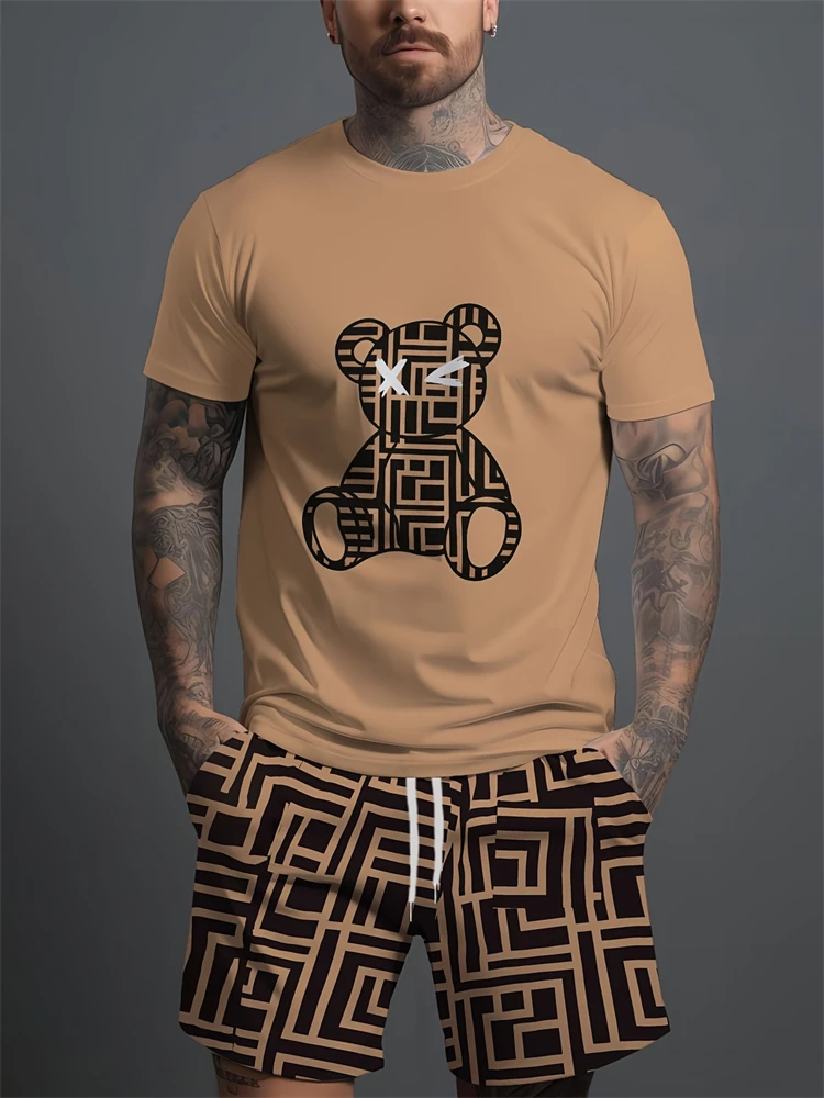 Camiseta de moda diaria de verano para hombre, camiseta de calle urbana al aire libre, camiseta de gran tamaño con estampado de oso 3D, Top informal de manga corta