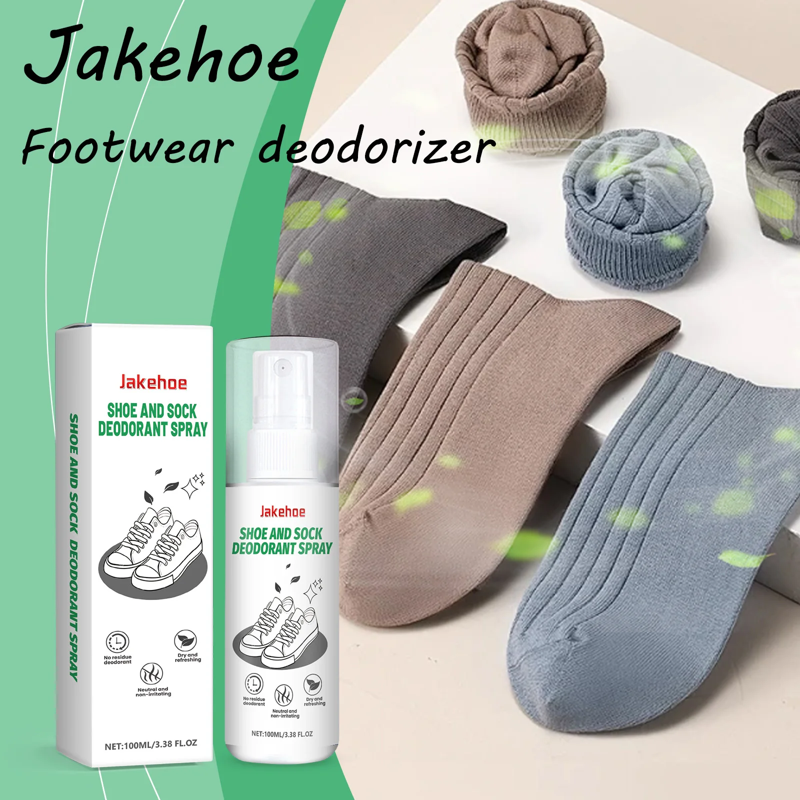 

Носки для обуви Jakehoe, дезодорант-спрей, натуральный мятный аромат, стойкий, устраняет неприятные запахи, освежающий воздушный дезодорант для обуви, спрей