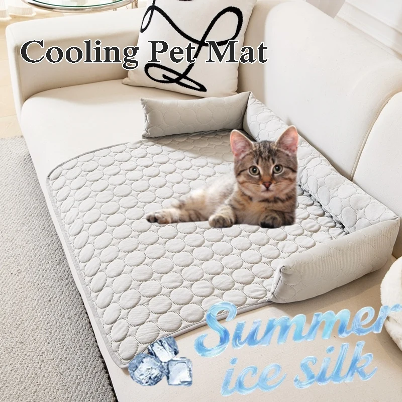 

Ice Silk Pet Dog Bed Blanket Mat Summer Cooling Dog Couch Slipcover Pet Pad with Neck Pillow Breathable Pet Sleeping Mat Home