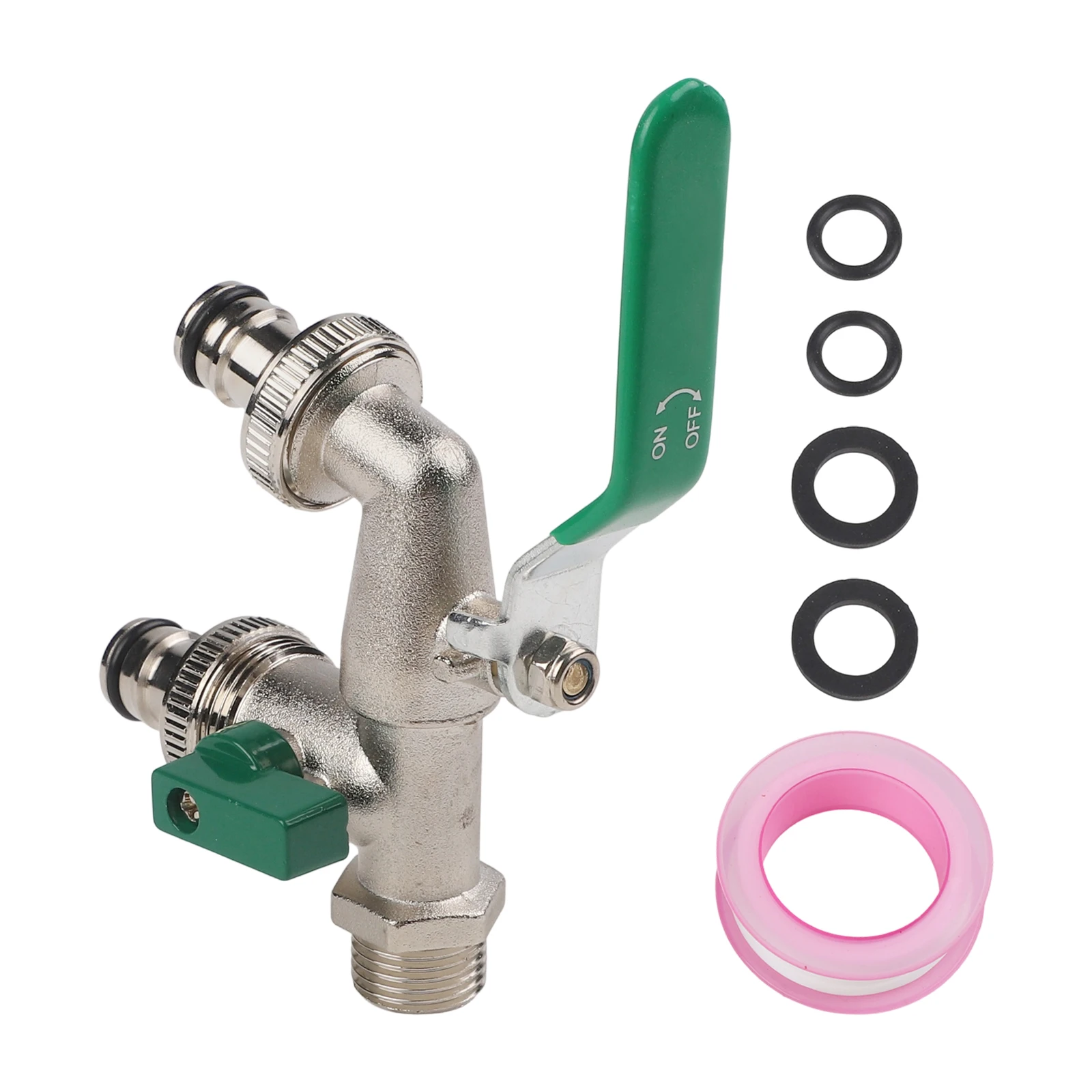 1 Set Double-Water Tap Horticultural Irrigation Copper Water Nozzle One Inlet And Two Outlets-Double Nipple Faucet Tool Parts