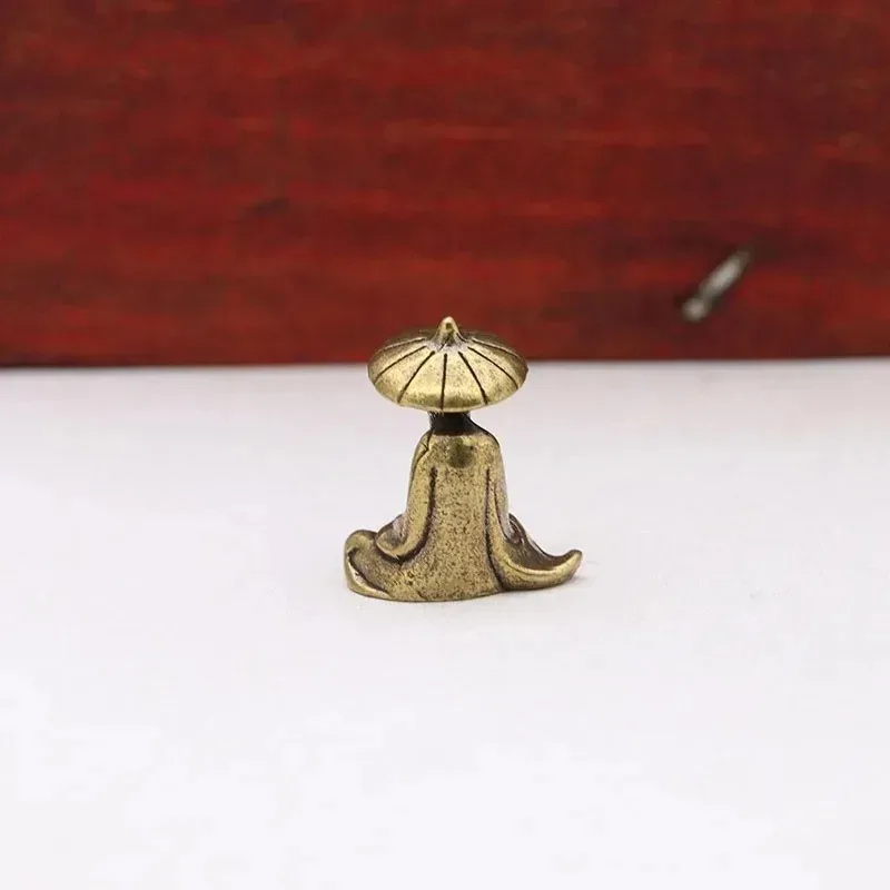 Tiny Retro Brass Fisherman Figurine Miniatures Elderly Fishing Man Small Statues Tabletop Decor Home Craft Ornaments