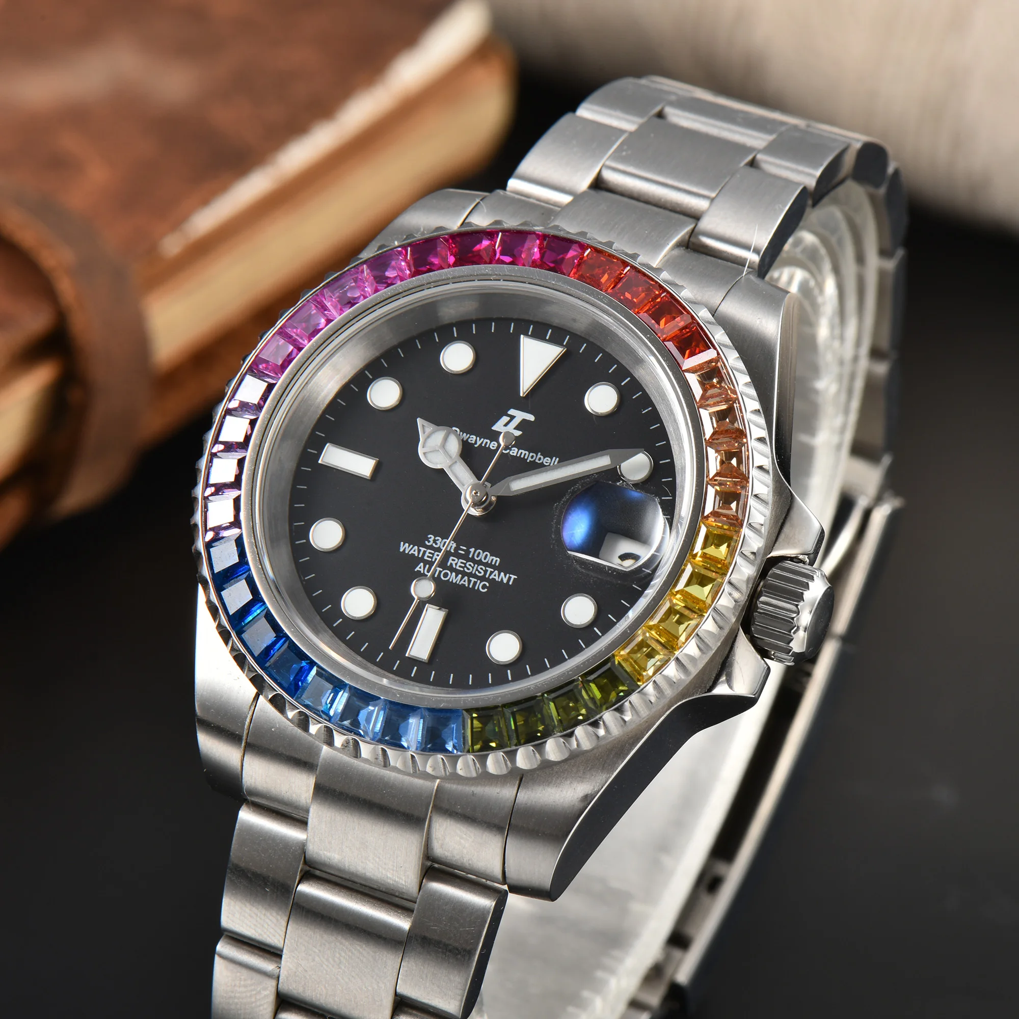 Reloj mecánico de 40,5 mm con movimiento NH35, cristal de zafiro resistente al agua, pantalla luminosa, reloj de pulsera de moda para hombre