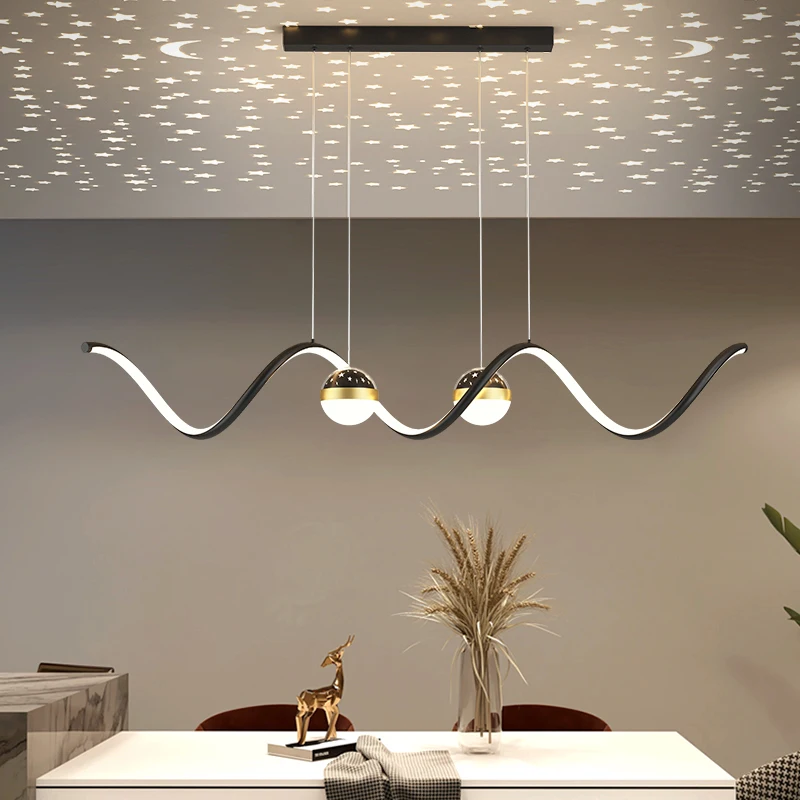 Star Chandelier Restaurant Creative Wave Strip Hanglamp Kids Bedroom Dining Living Room Decor Home Linear LED Pendant Lights