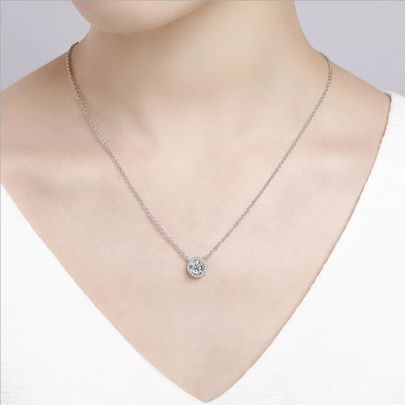 European Geometric Claw Round AAA CZ 100% S925 Sterling Silver Necklace Clavicle Chain Pendant For Women Birthday Party Jewelry