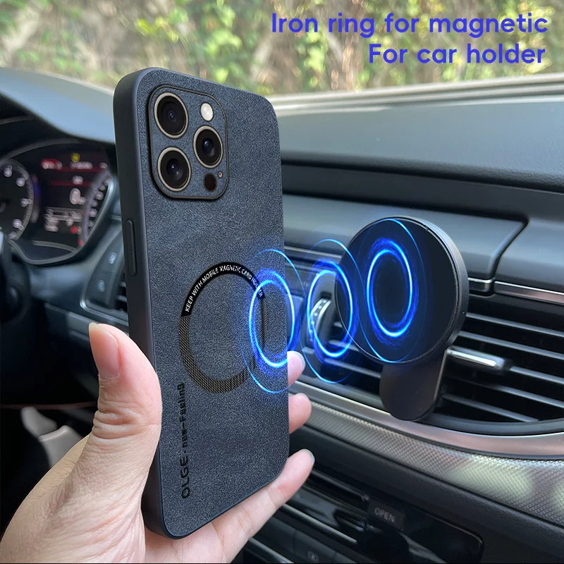 

For Magsafe iPhone 17 16 15 14 13 12 11 Pro Max X XR XS Sheepskin Vintage Magnetic Leather Soft Phone Case Cover
