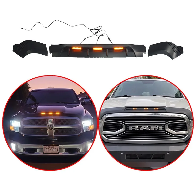 2009-2018 Hood Deflector For Dodge RAM 1500 LED Light Hood Protector Matte Black Three Section Lightshield Replacement