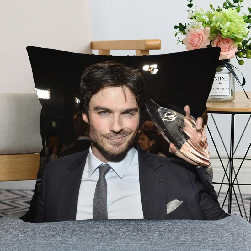 New Arrival Ian Somerhalder Pillow Cover Bedroom Home Office Decorative Pillowcase Square Zipper Pillow Cases Satin Soft No Fade