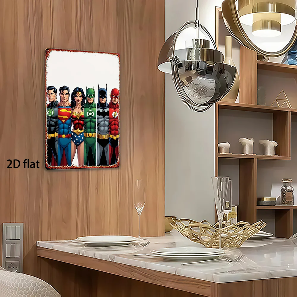 قطعة واحدة من لافتة ديزني المعدنية الرجعية - سوبرمان باتمان فلاش للرجال فانوس أخضر ووندر وومان هيرو كومبو، فن جداري حديدي عتيق للمنزل
