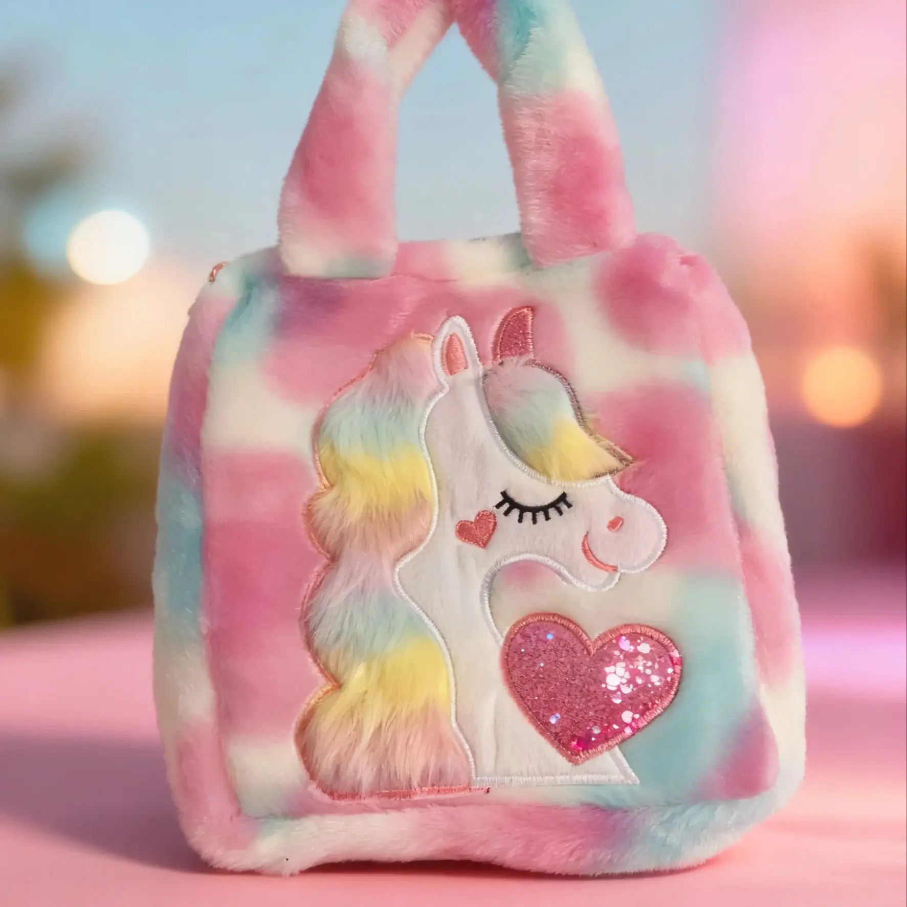 حقيبة كتف لطيفة للأطفال بتصميم مطرز على شكل وحيد القرن للفتيات حقيبة يد من القطيفة بصبغة التعادل #2