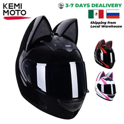 Motorcycle Helmet Full Face Cat Ear Detachable DOT Certification Safety Moto Helmet For Women Men Breathable Gift For Girlfriend