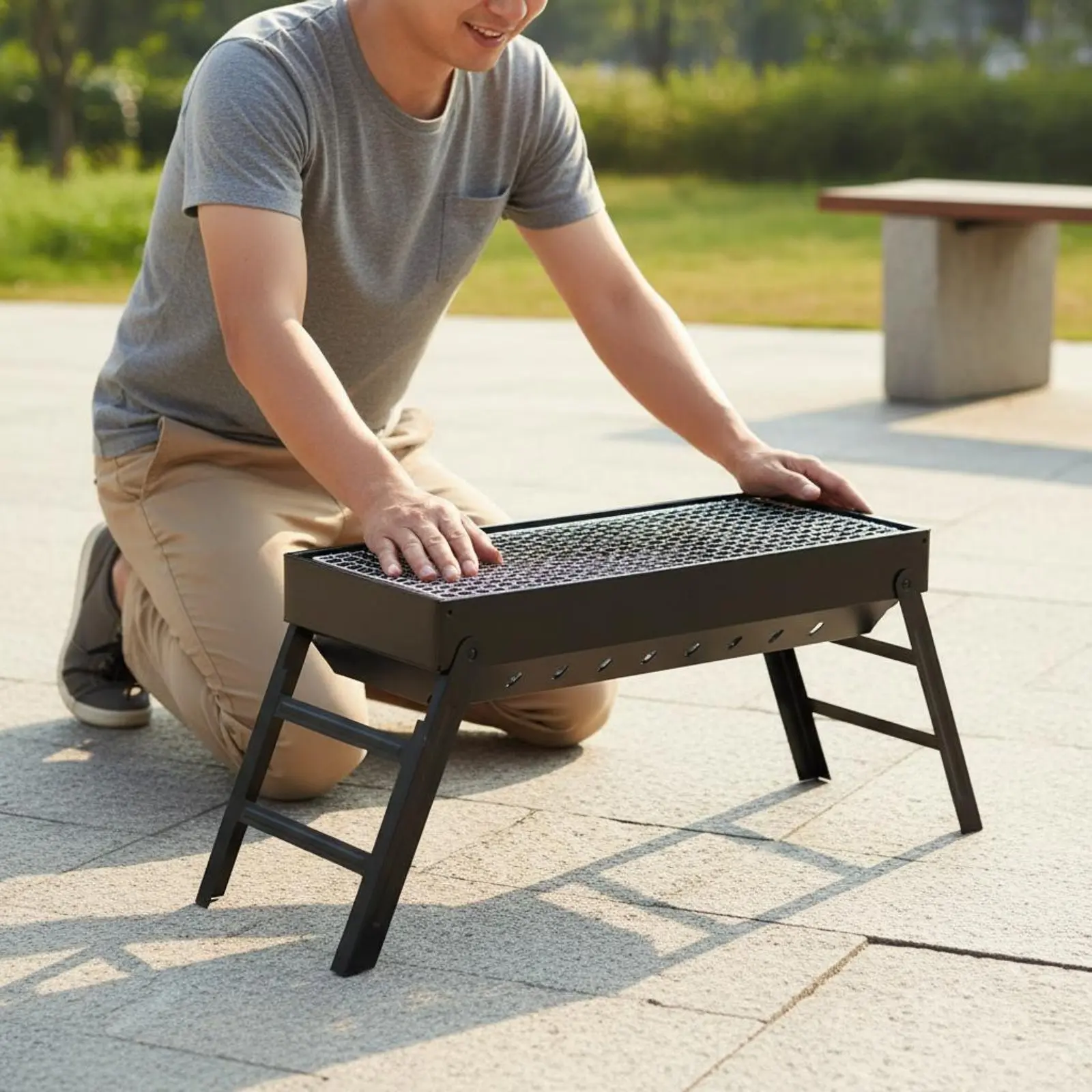 Folding Charcoal Grill Foldable Smokeless Charcoal Grill Outdoor Cooking Gear Smoke Reducing Compact for Camping, Picnic