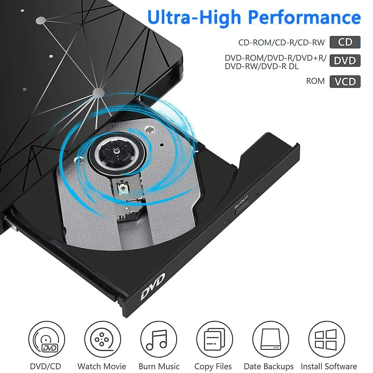 USB 3.0 Typ-C CD-Player DVD-Brenner 2-in-1 Externes Optisches Laufwerk Tragbares CD-RW DVD-ROM Schreibgerät Lesegerät Aufnahmegerät für PC Laptop – Detail 2