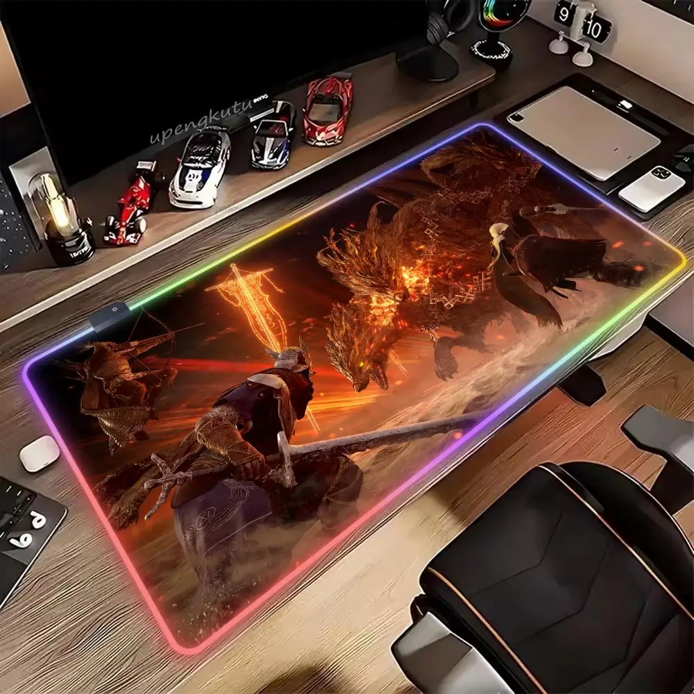 Hot Games E_ELDEN R_RING NIGHTREIGNs RGB XXL Mouse Pad Gamer Size Rubber LED Desk Mat Gaming Desk Mat Computer Accessories