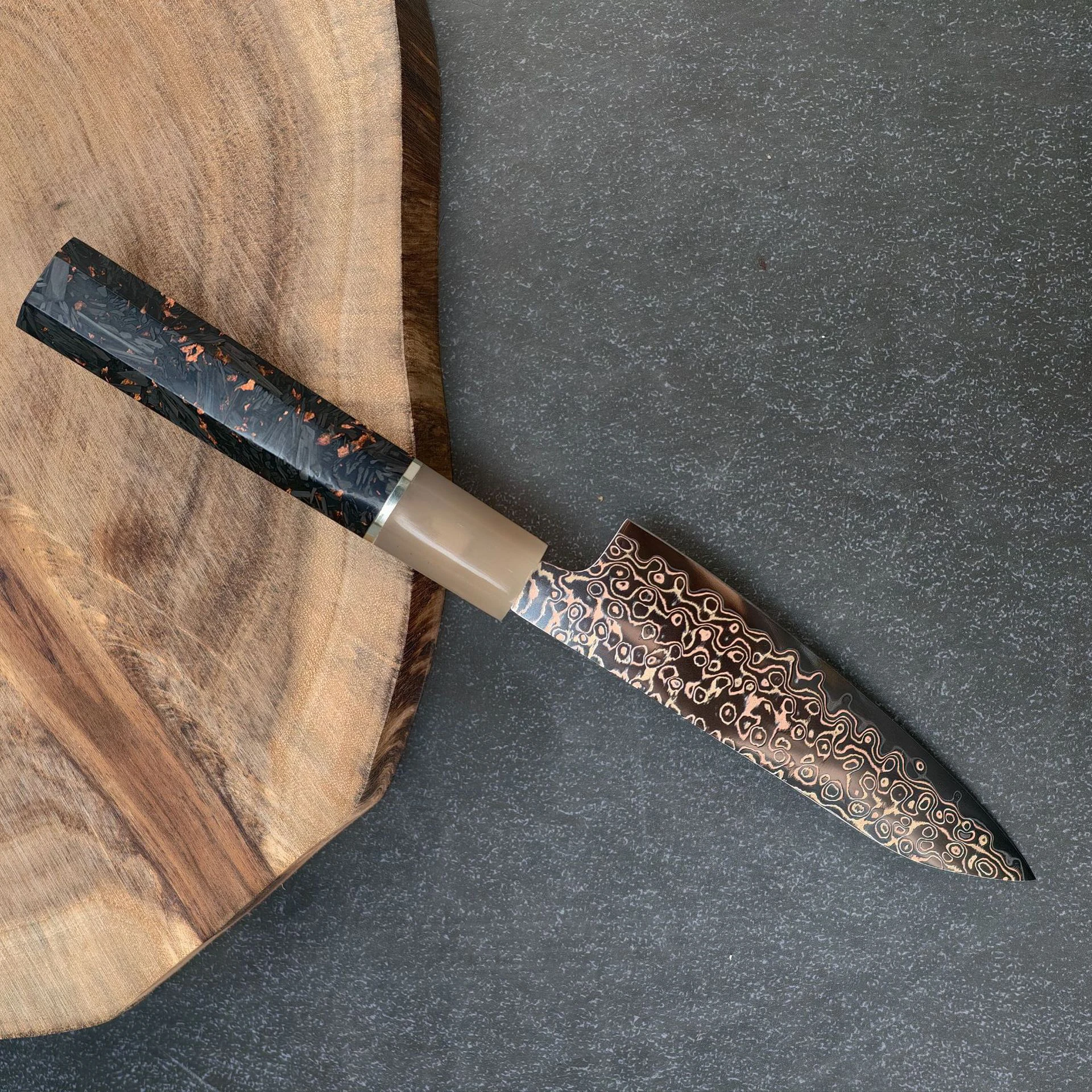4.7 Inch Utility Knife 37 Layers Tricolour Copper Damasus Steel Blade Barbecue Steak Paring Cleaver Slicing Fruit Kitchen Knives