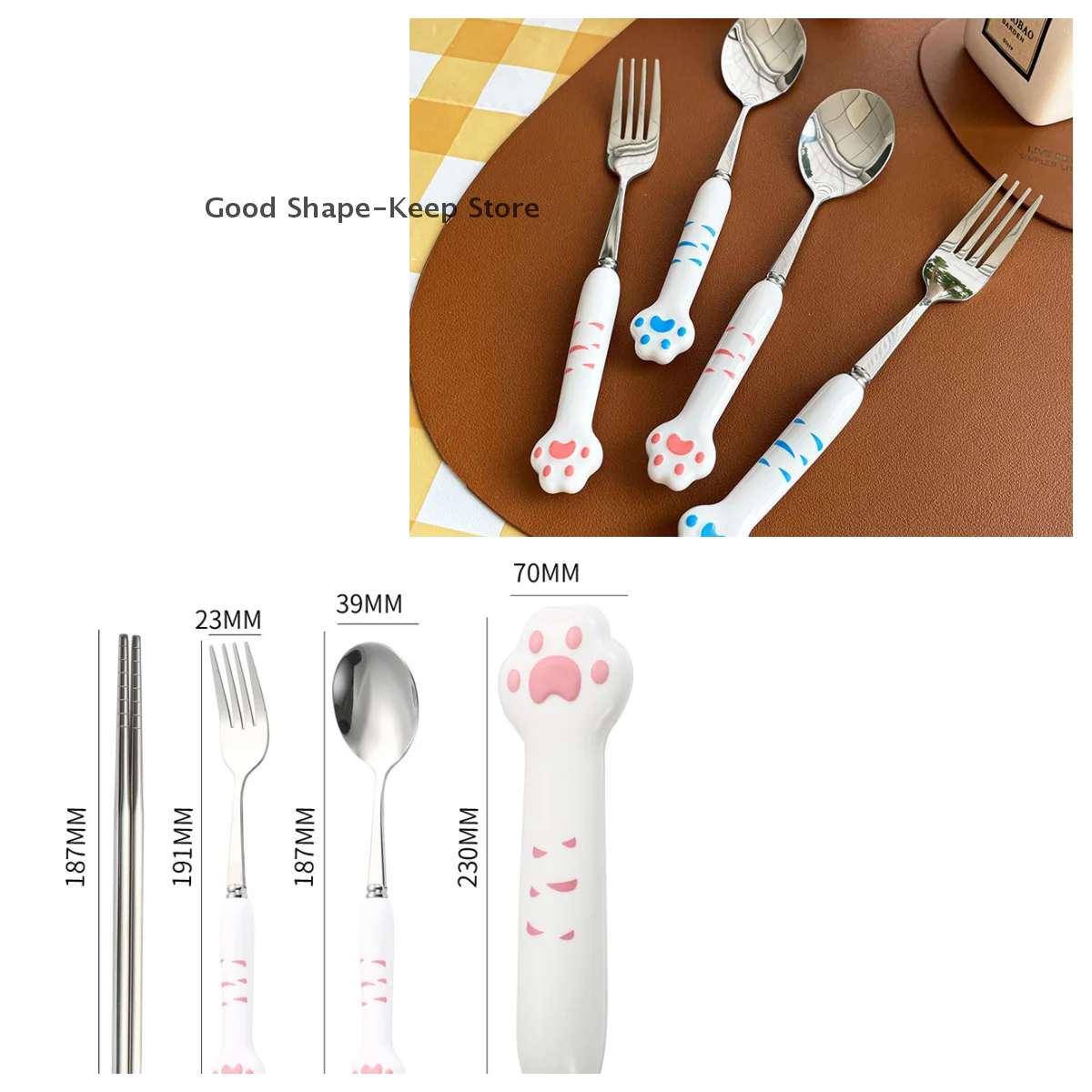 

Stainless Steel Fork Spoon With Cute Cat Paw Cutlery Set Storage Box Dinnerware Tableware Silverware Lunch Portable Tableware