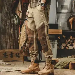 Calça de botões com elástico na cintura masculina, retalhos, monocromática, bolsos, ruched, solta, todos os fósforos, casual, vestuário de trabalho, primavera, outono