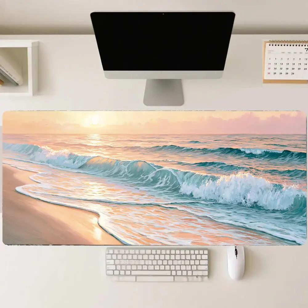 Sunset Ocean Waves Mousepad Desk Accessories Desk Mat Gaming Mats Desk Decorating Supplies Mouse Pad Long Office Decor Carpet