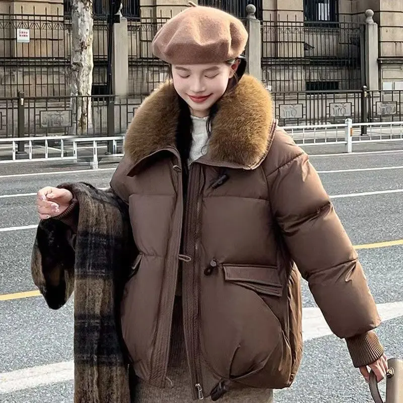 New Korean Loose Short Puffer Cotton-padded Clothes Coat Women Winter Fur Collar Jacket Outerwear Thick Female Jacket