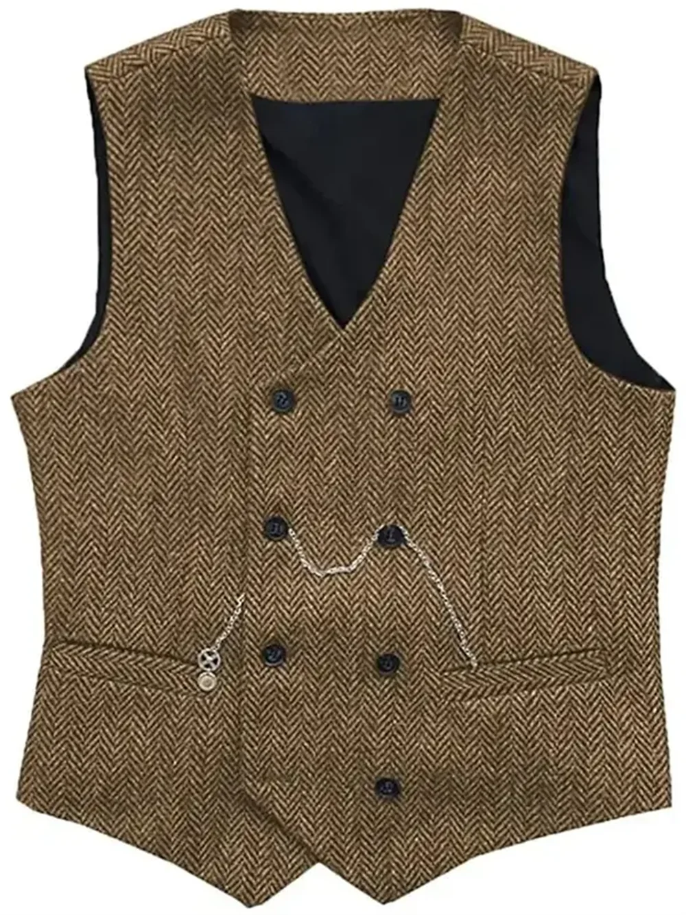 1 Pieces V Neck Men\'s Suit Vests Herringbone Wool Tweed  Waistcoat Tuxedo Groomsmen For Wedding Groom One Piece Vest