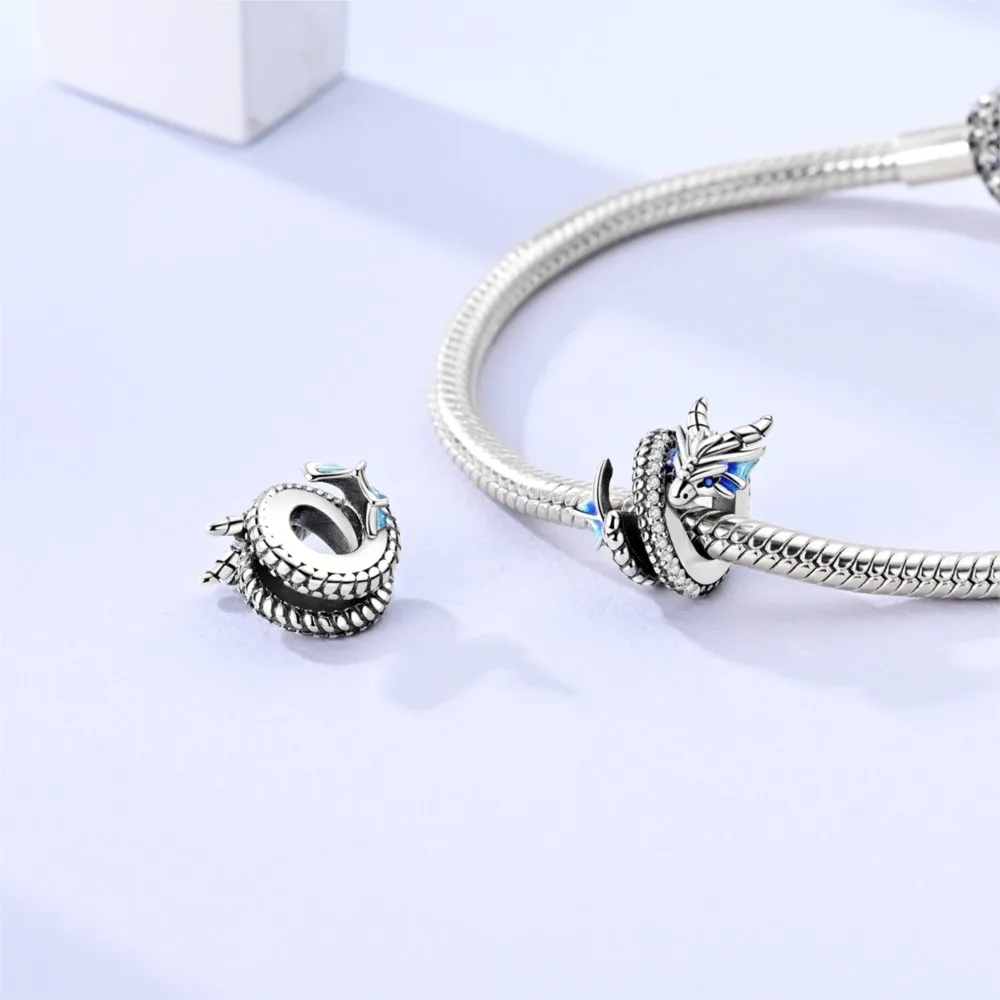 925 Sterling Silver Blue Dragon Shaped Animal Beads Fit Wear Charms Bracelets S925 DIY Exquisite Party Gifts Jewelry Accessories