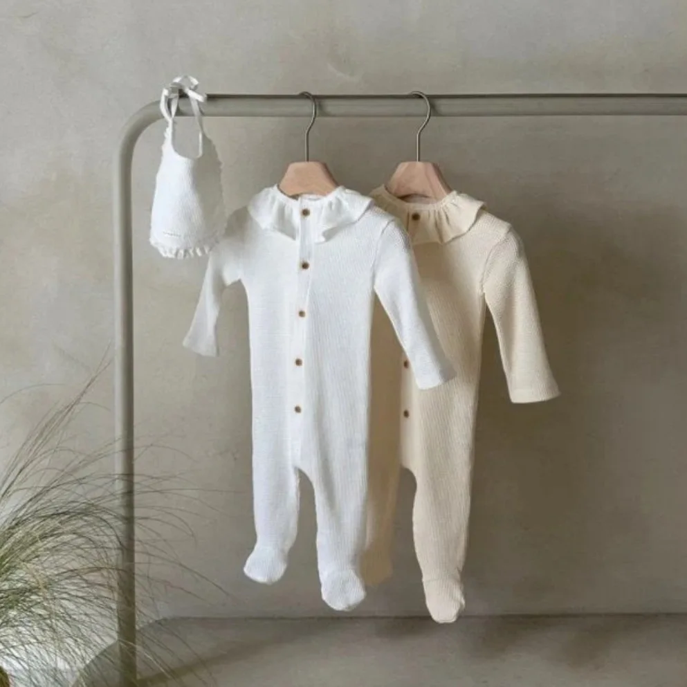 

2025 Autumn New Baby Long Sleeve Cotton Jumpsuit Infant Newborn Footed Pajamas Toddler Girl Lace Collar Jumpsuit 0-24M