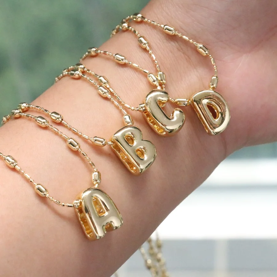 Cute Initial Bubble 26 A-Z Letters Gold Plated Pendant Necklaces Smooth Balloon Initial Jewelry for Women Men Gifts