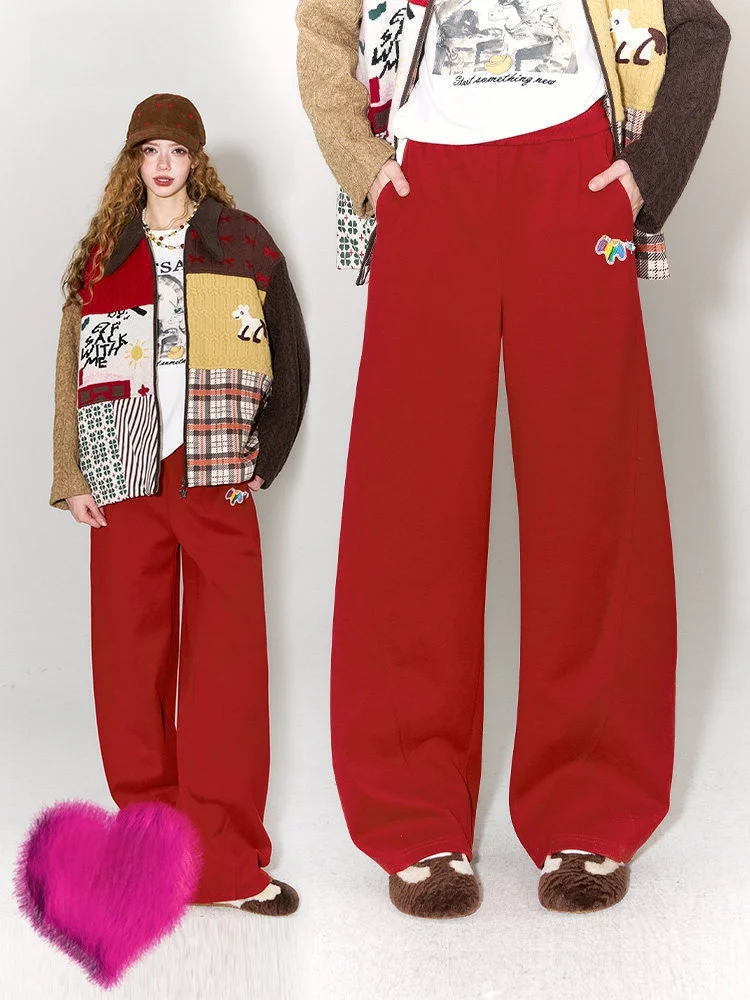 

Красные свободные брюки с широкими штанинами для женщин, повседневные, для новогодних торжеств, вечерние, в стиле Clouds Little Casual Sle Elf Sa Brand