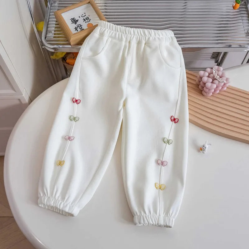 Calça de moletom casual para meninas, coleção primavera e outono, versão coreana, calças esportivas para meninas, roupas infantis, 2024