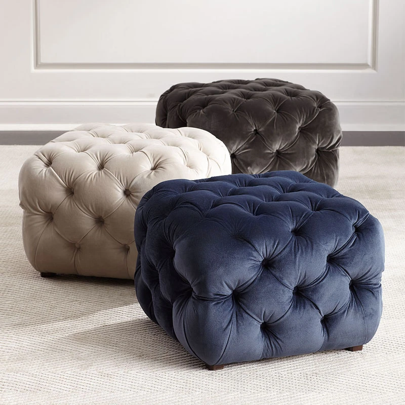 Fabric circular buckle living room, foot pedal clothing store, velvet bedroom, dressing stool