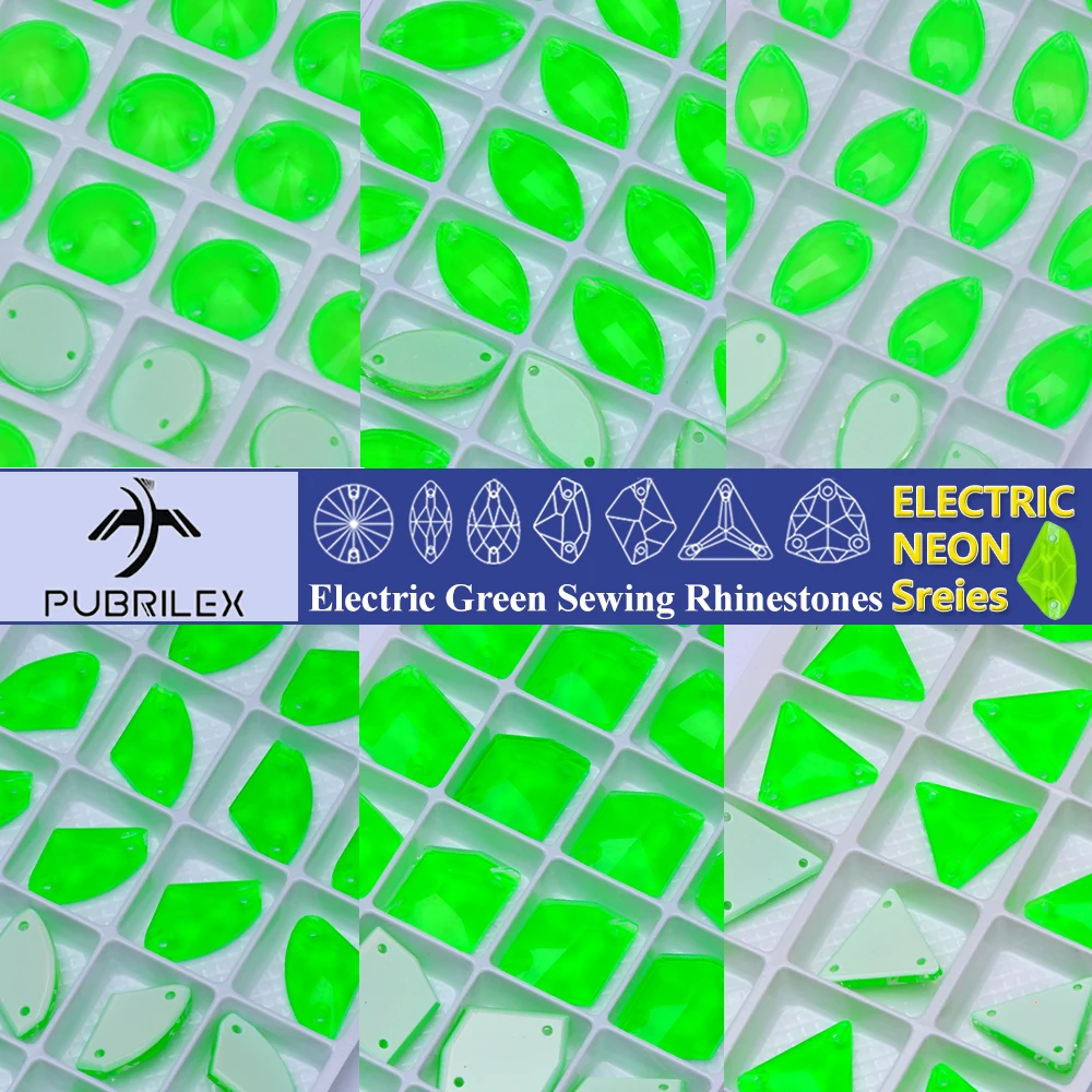 Neon Green Electric Pubrilex Chamfered Sew-On Rhinestone Glass Crystal Strass for Garment Crafts Decoration